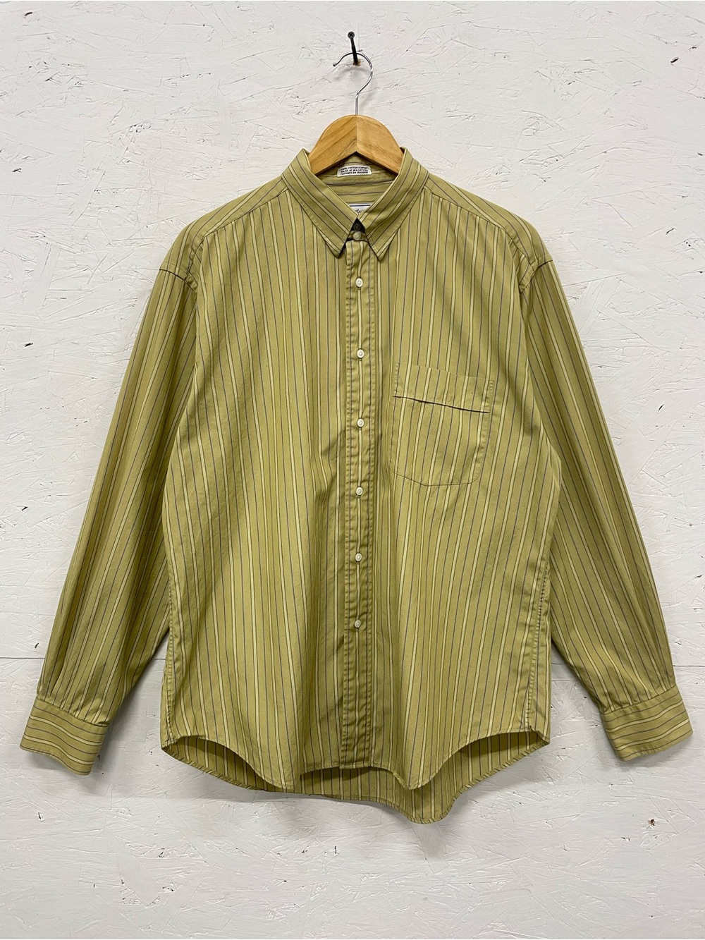 Vintage Yves Saint Laurent Striped Button Down Shirt Men’s 16.5 L, Tan/Purple